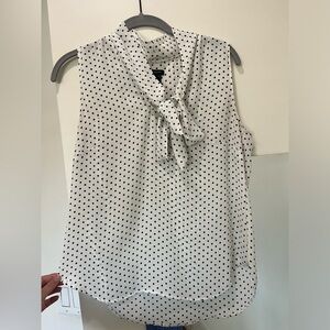 Ann Taylor white polka dot tie blouse tank top.